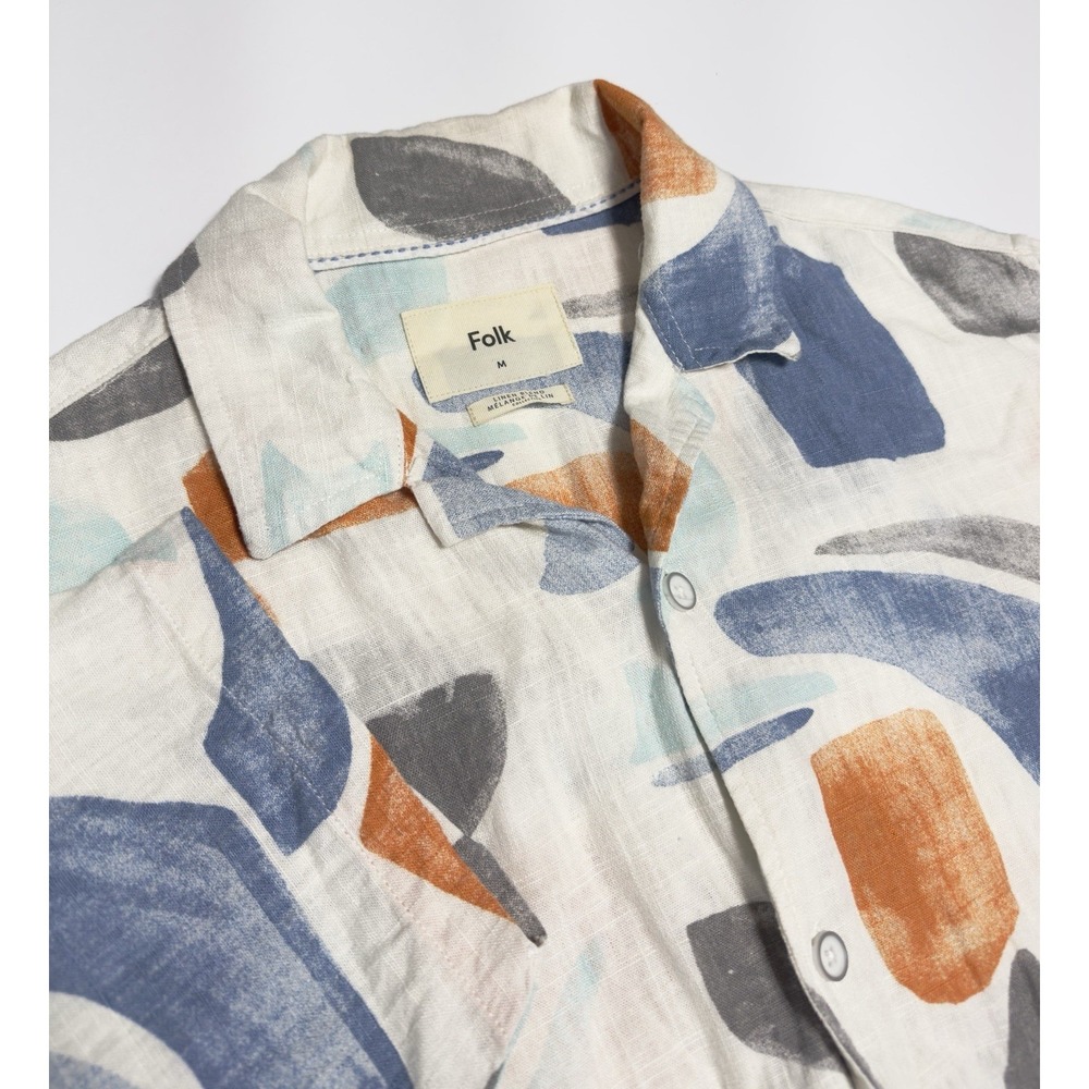 Folk Clothing Men's Shirt Button Up Linen Blend Shirt Melange De Lin M Colorful